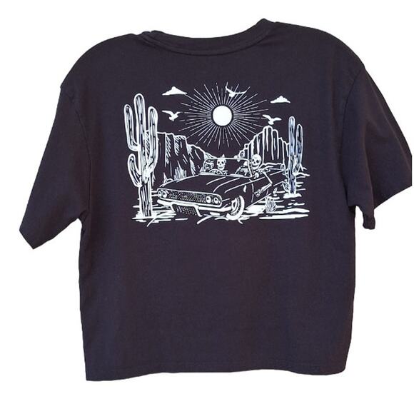 OG Organic Generation Skeletons Halloween CALIFORNIA Cropped Black Tee T shirt S - Picture 5 of 6